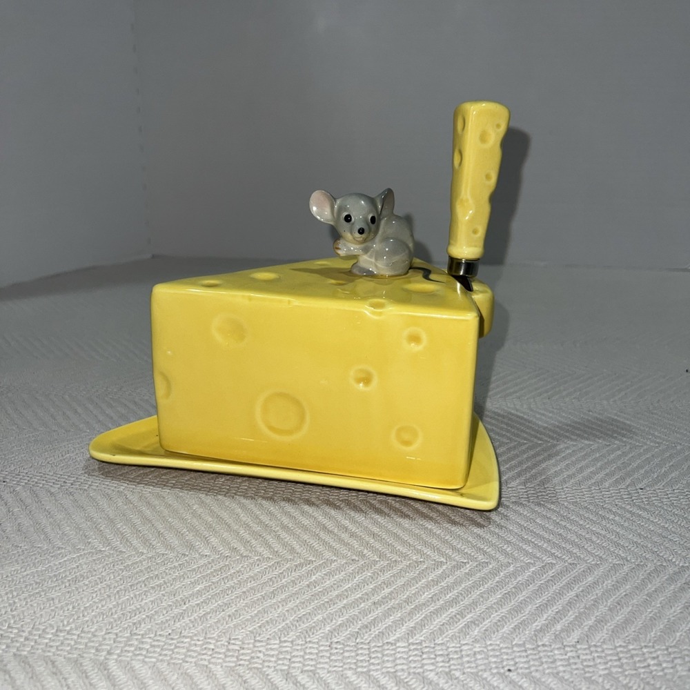 VINTAGE Lefton Cheese Plate w/Mouse On Cheese Wedge Lid 5.5"x7.5" Excellent!!